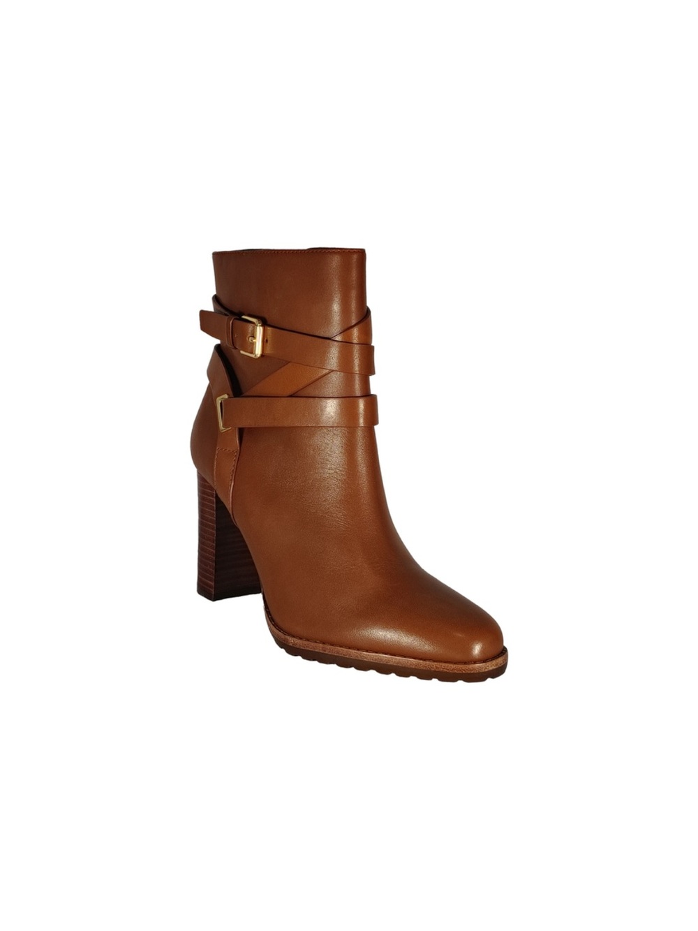 Lauren Ralph Lauren Women’s Tan Leather High Heel Ankle Boots Buckle Straps Sz 7